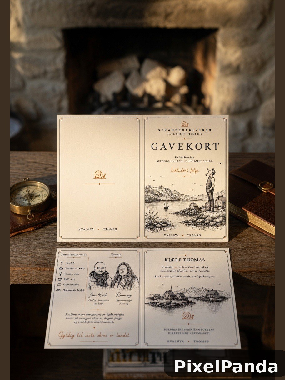 Vintage menu cards laid out with compass and fireplace backdrop