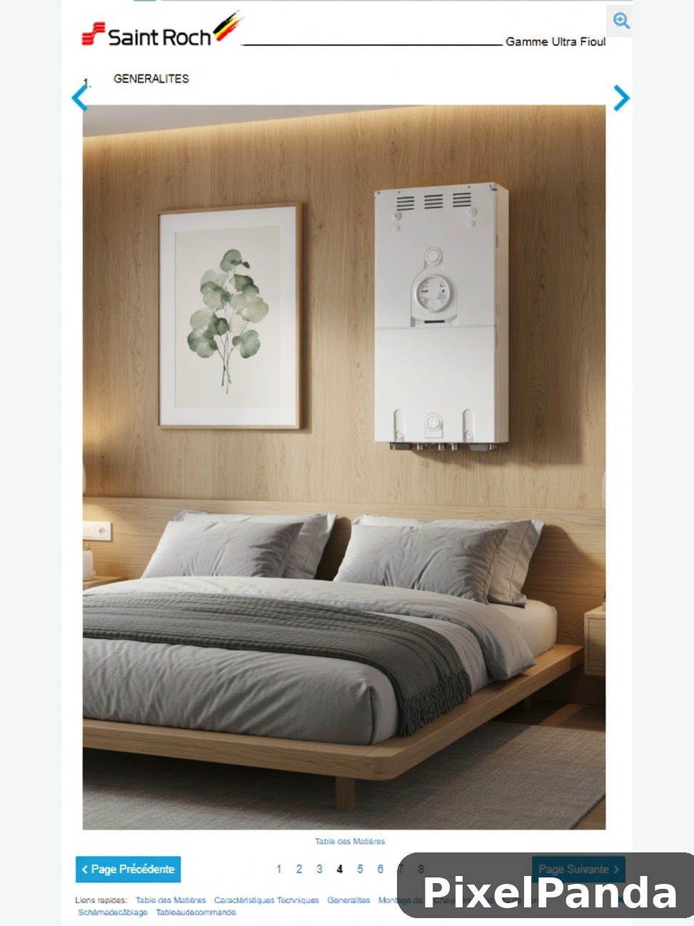 Modern bedroom with light wood paneling and wall-mounted boiler