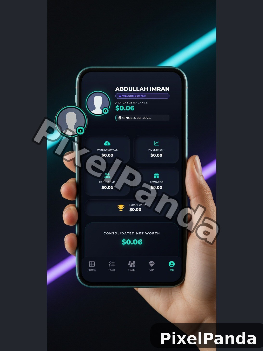 Mobile App Close-up — Made with PixelPanda