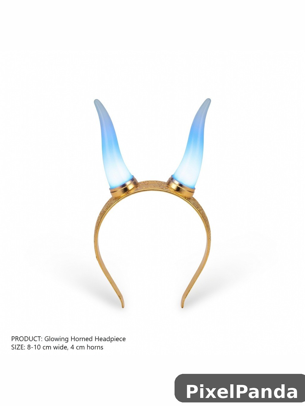 Glowing blue horned headpiece with gold band