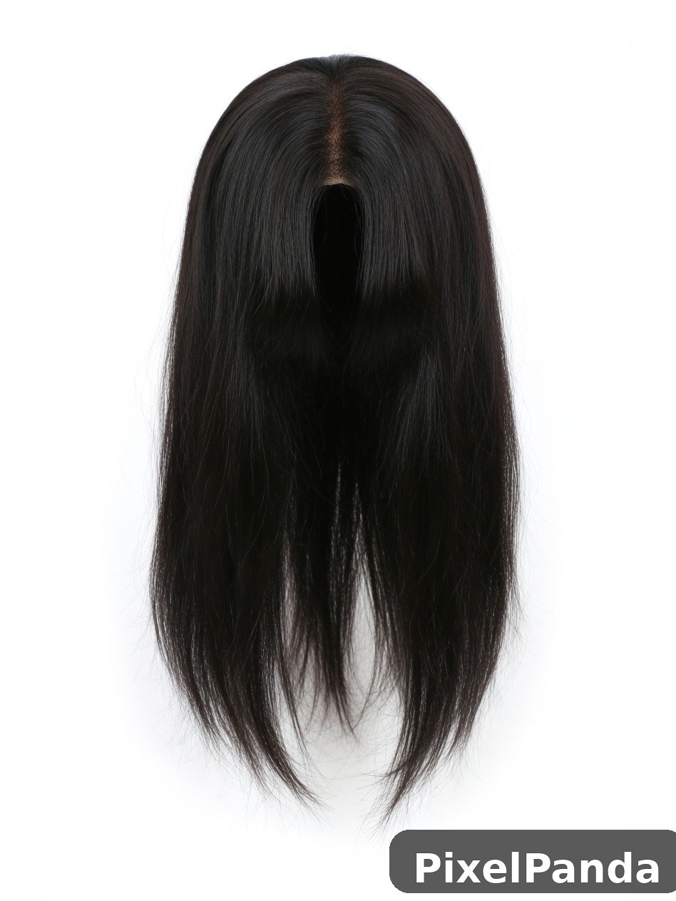 Long black hair with center part and layered ends