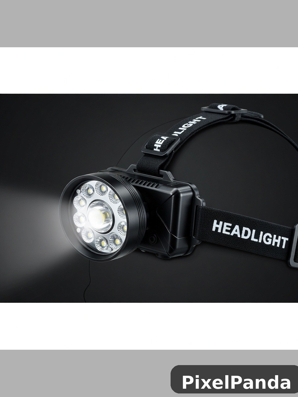 Black LED headlamp with multiple bright bulbs and fabric head strap