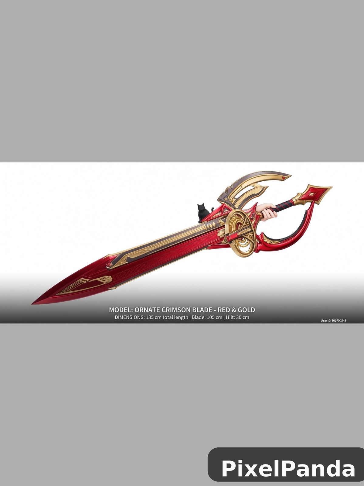 Ornate crimson blade with red and gold decorative hilt