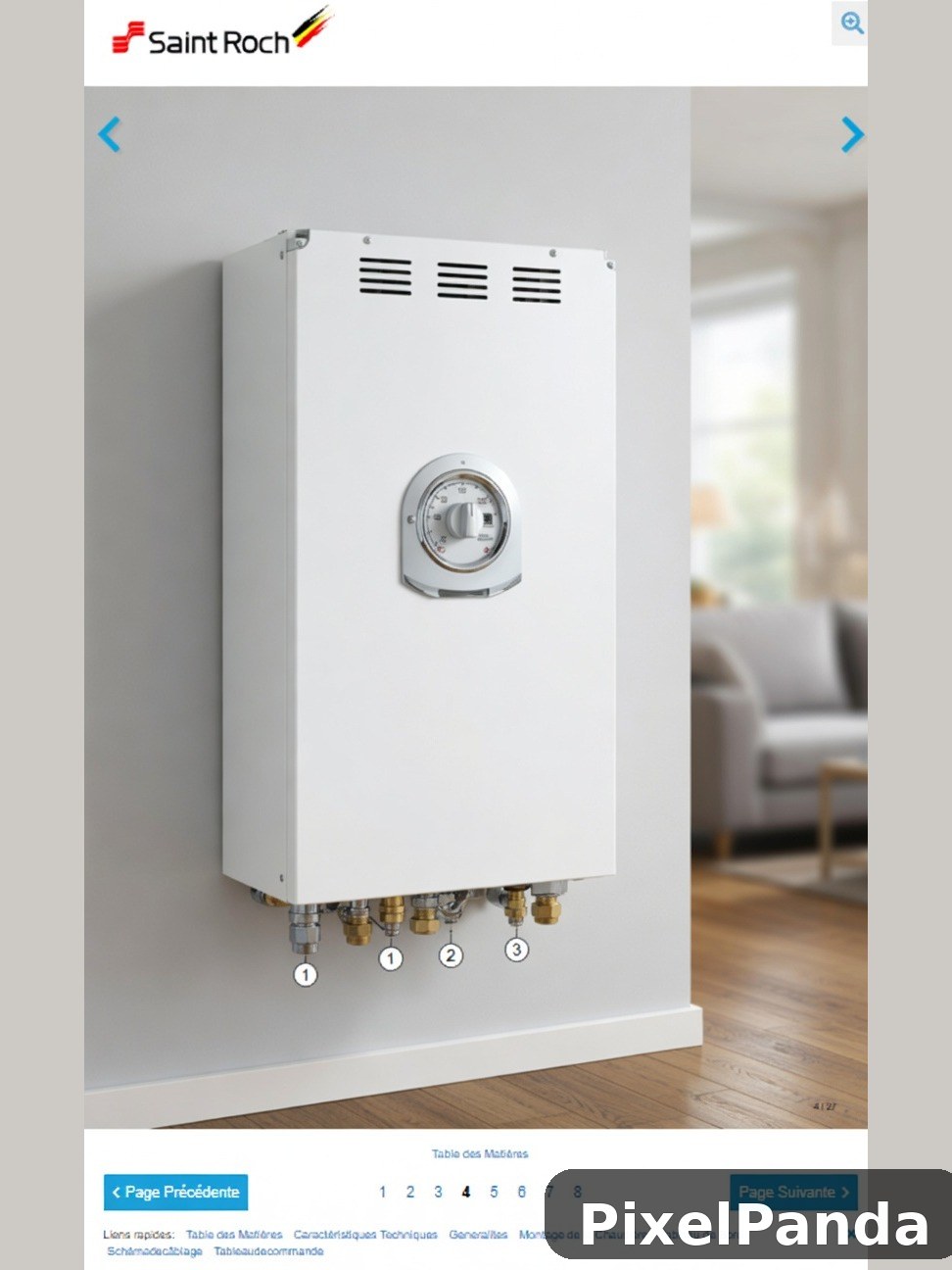 White wall-mounted gas boiler with circular dial and vent slots