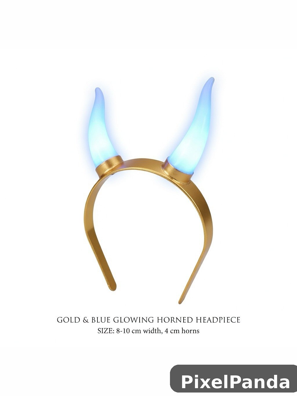 Gold headband with glowing blue horns on white background