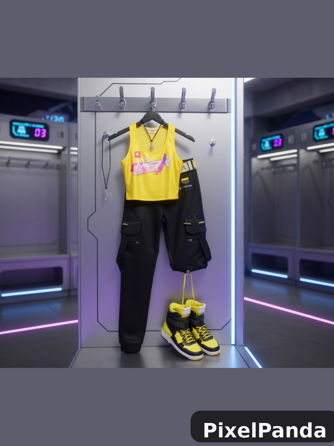Futuristic Locker Room — Made with PixelPanda