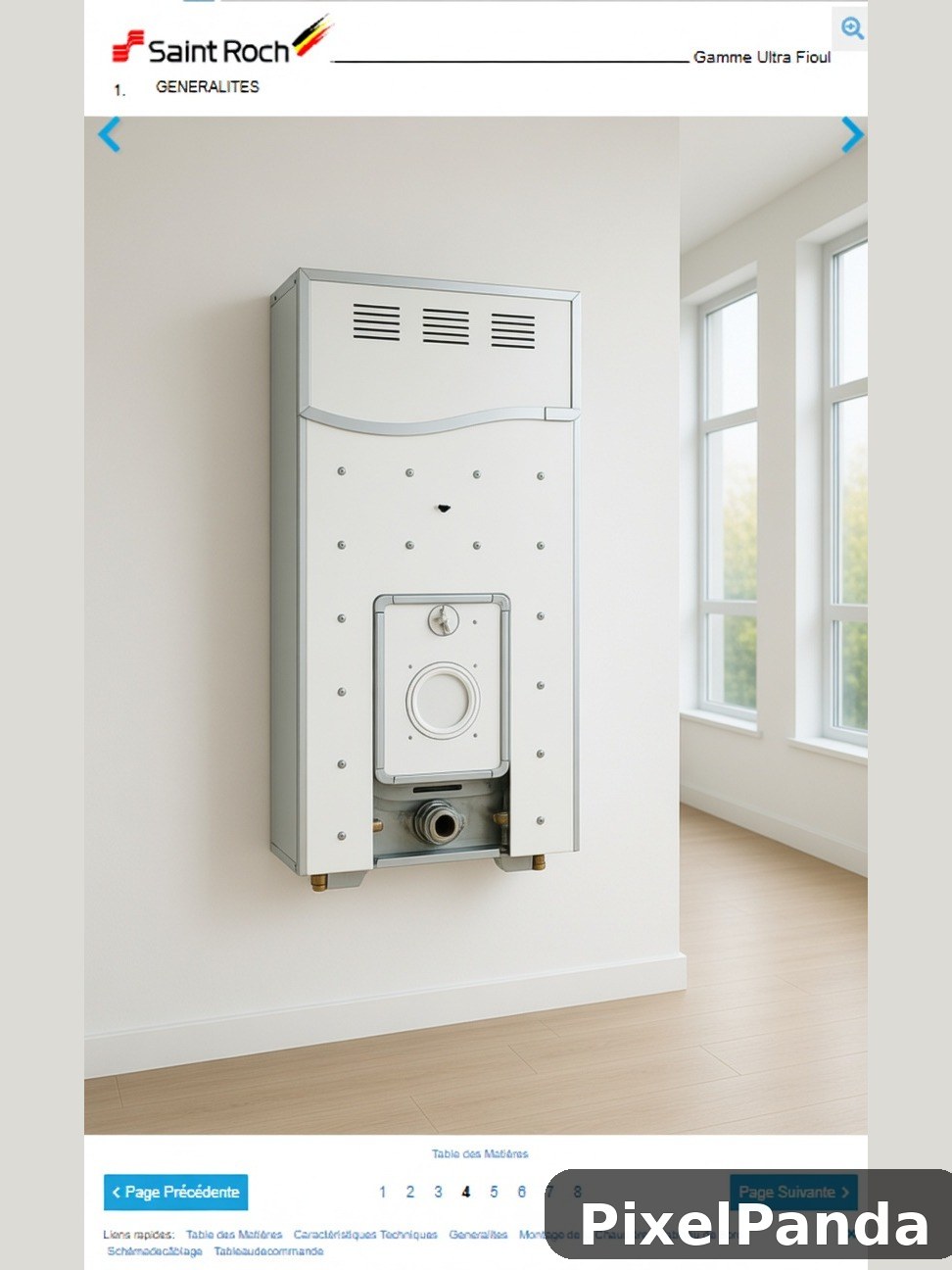 White wall-mounted boiler unit in bright minimalist bathroom