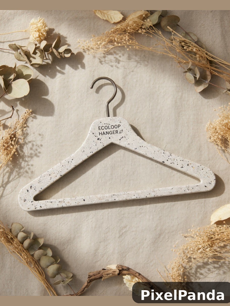 Speckled white clothing hanger surrounded by dried flowers