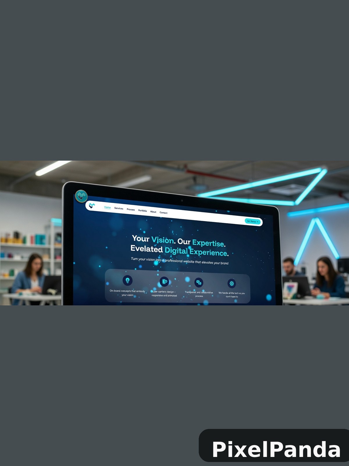 Digital agency website displayed on laptop in modern office