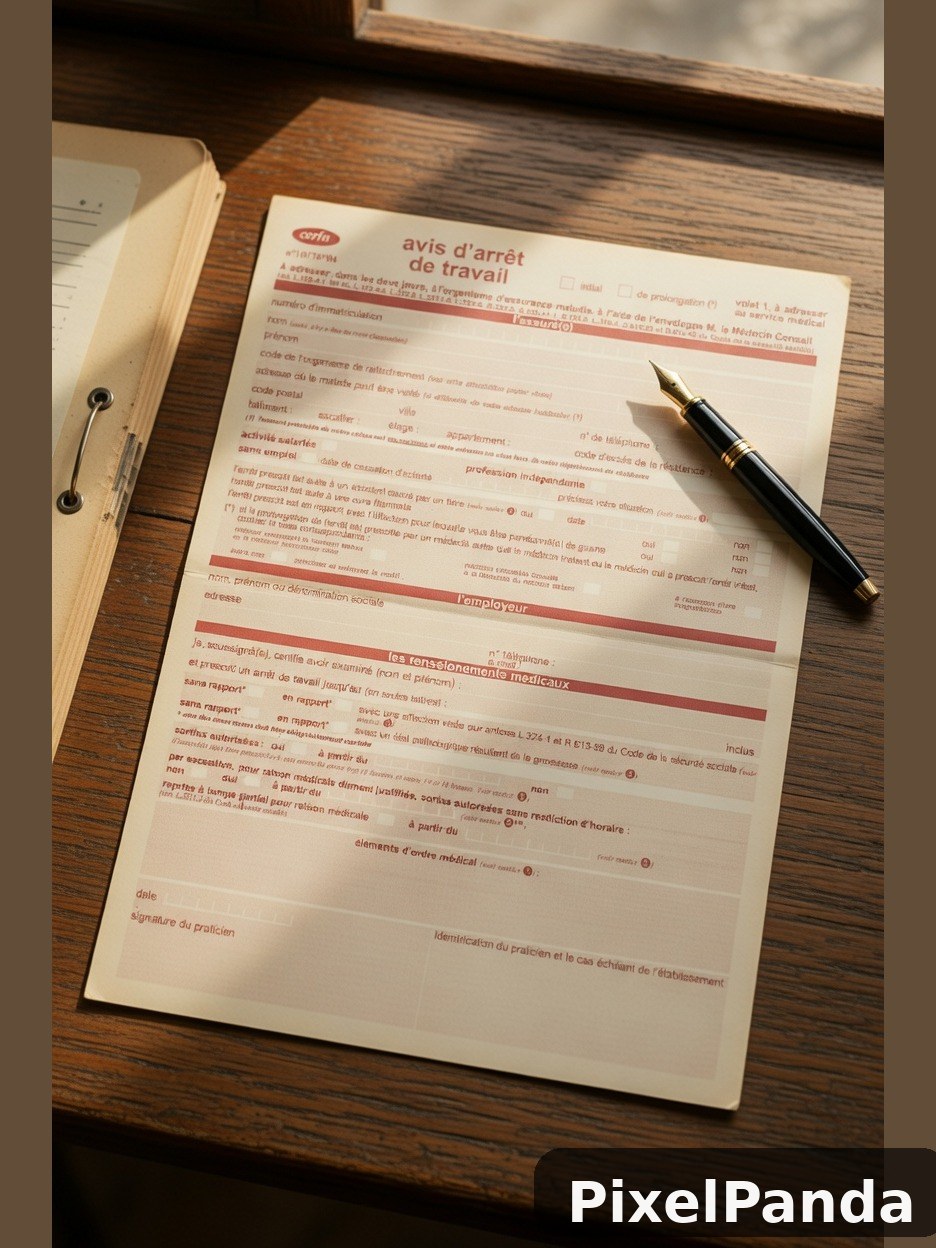 French work stoppage notice on wooden desk with fountain pen