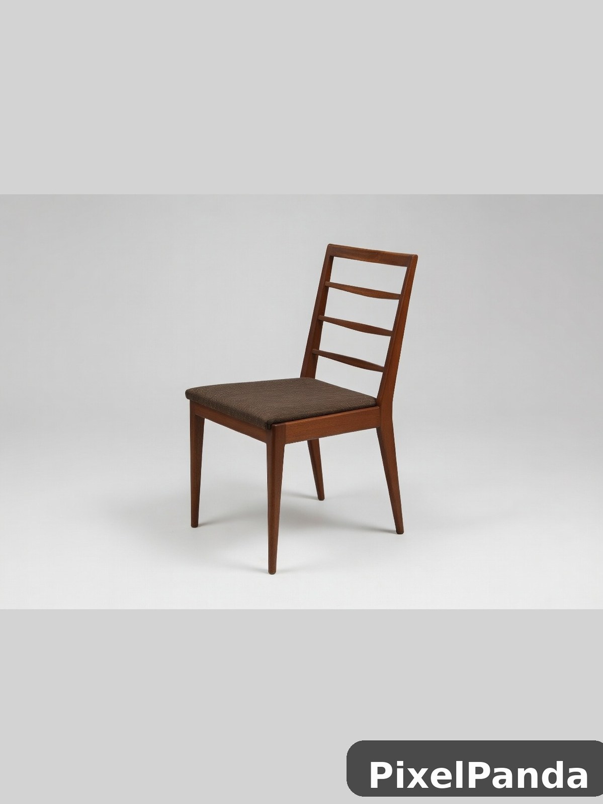Mid-century wooden chair with ladder back and dark upholstered seat