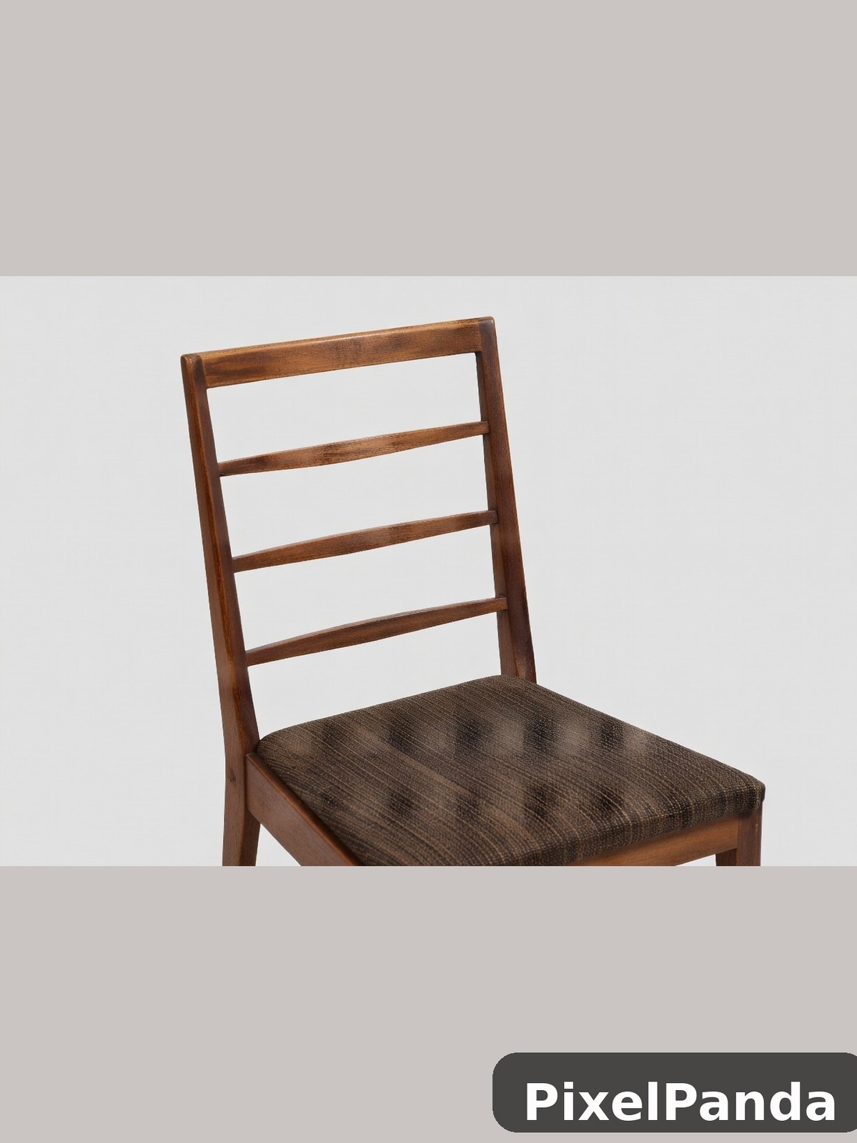 Wooden dining chair with dark upholstered seat and ladder back