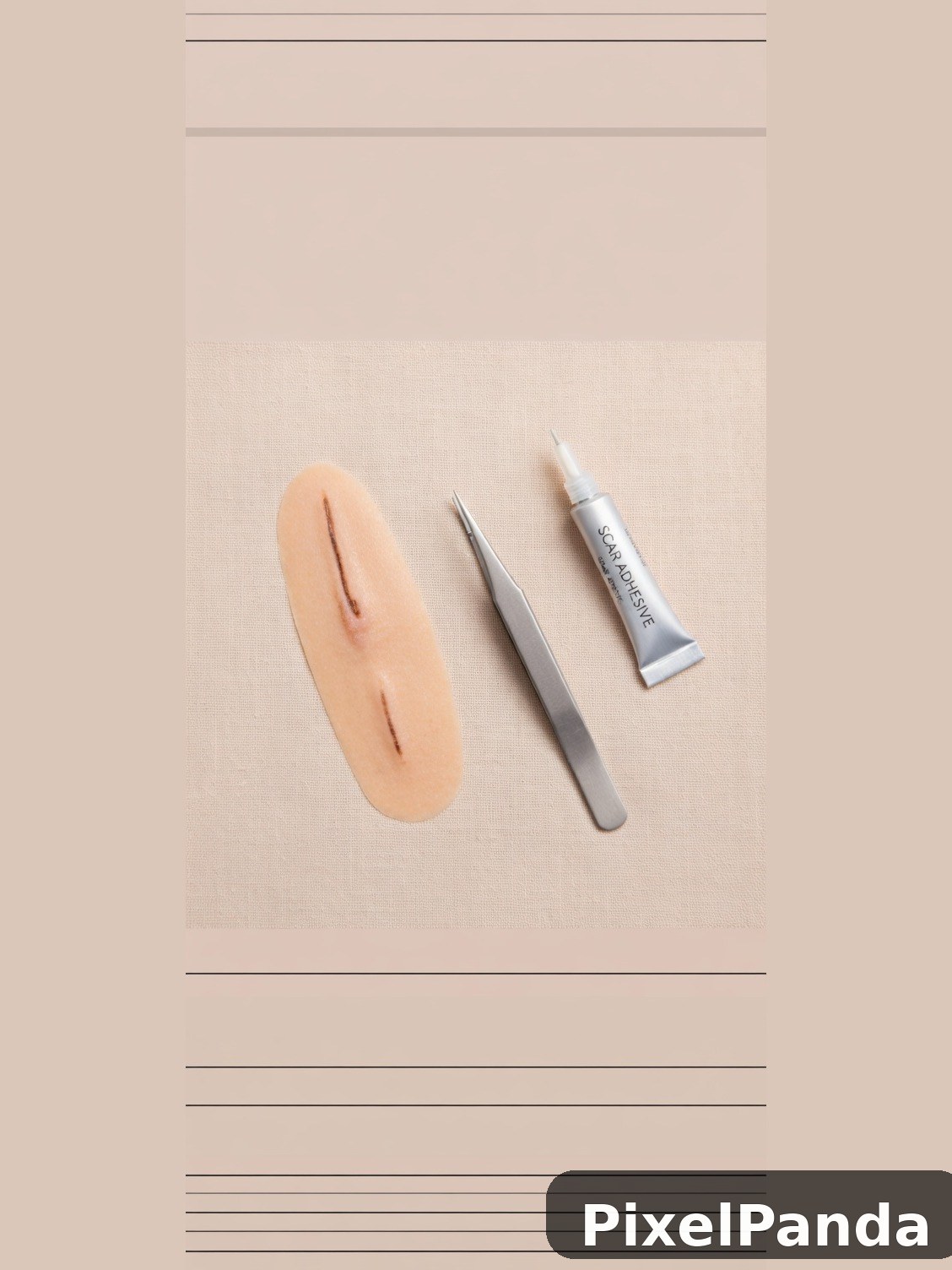 Cosmetic scar treatment demo with tweezers and applicator tube