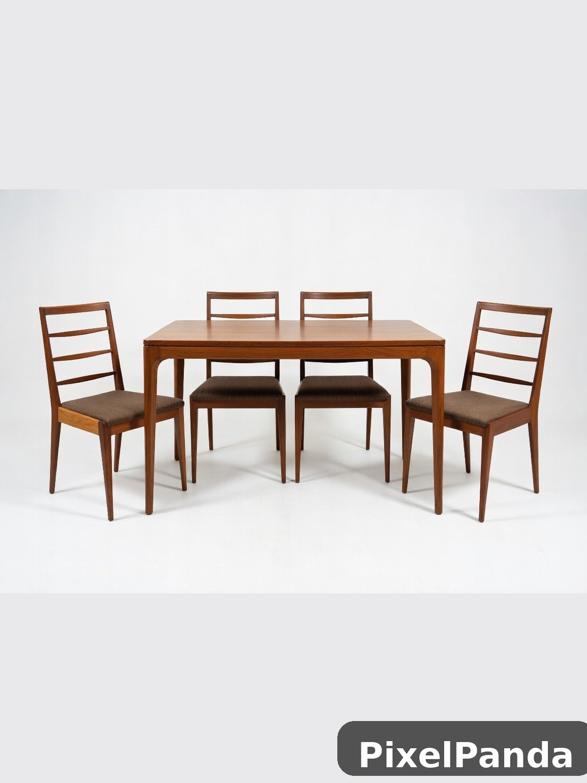 Mid-century dining set with wood table and ladder-back chairs
