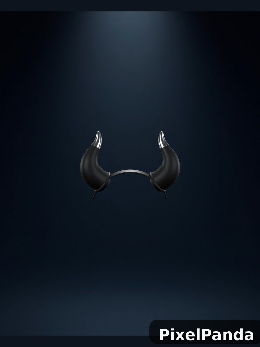 Black horns with silver tips on dark blue background