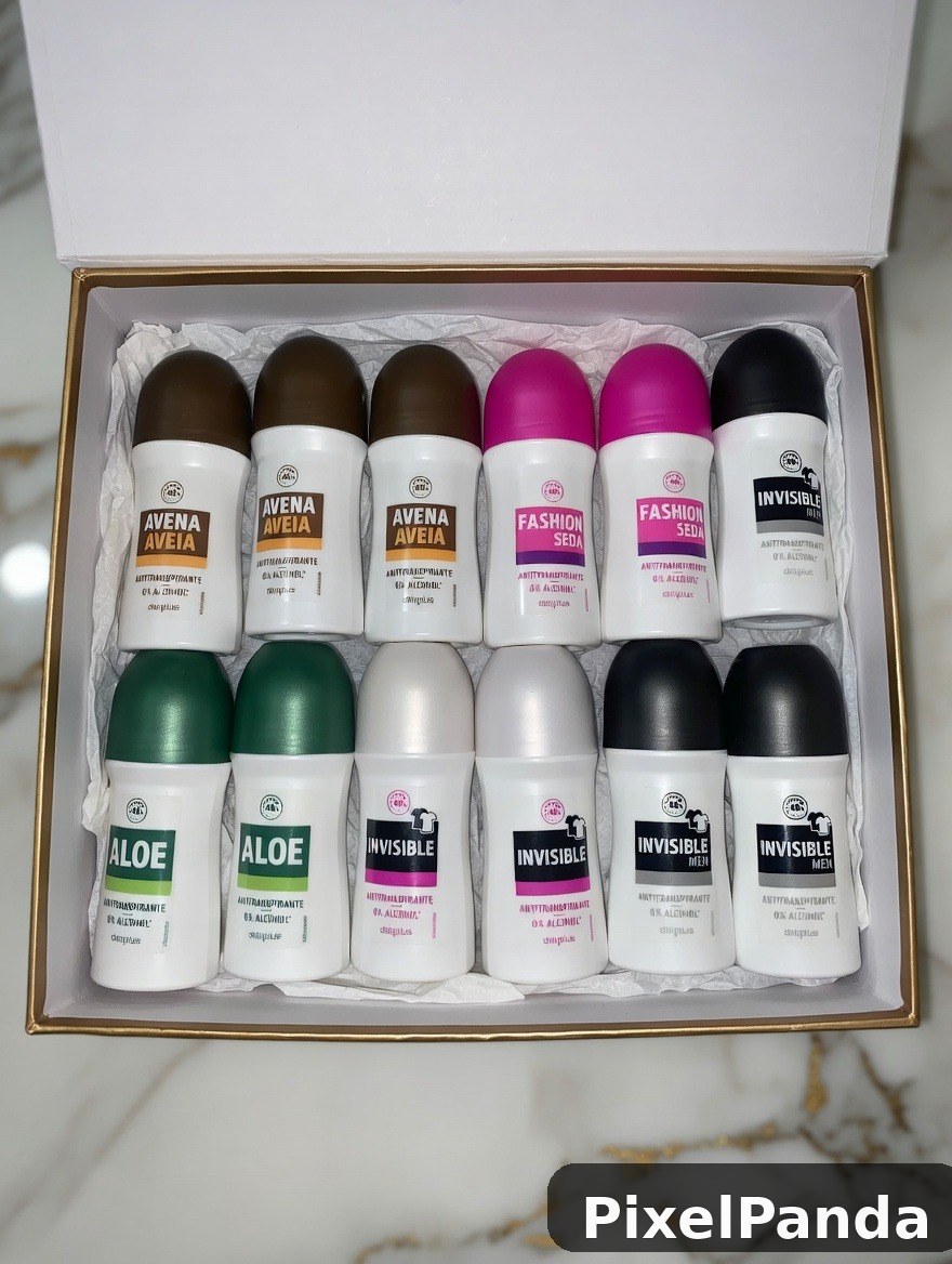 Deodorant gift set with twelve roll-on bottles in coordinating colors
