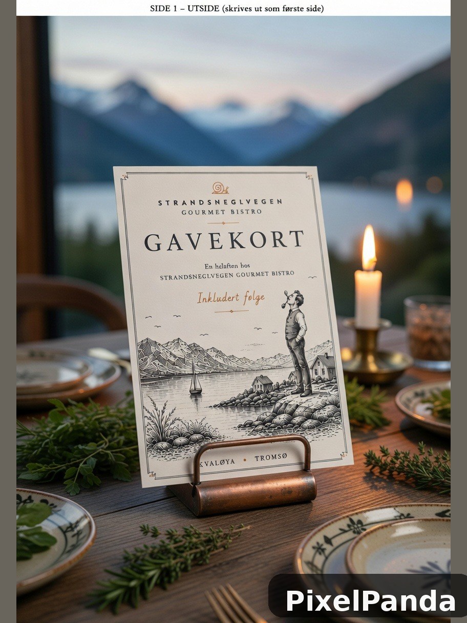 Scandinavian menu card on wooden table with mountain lake view