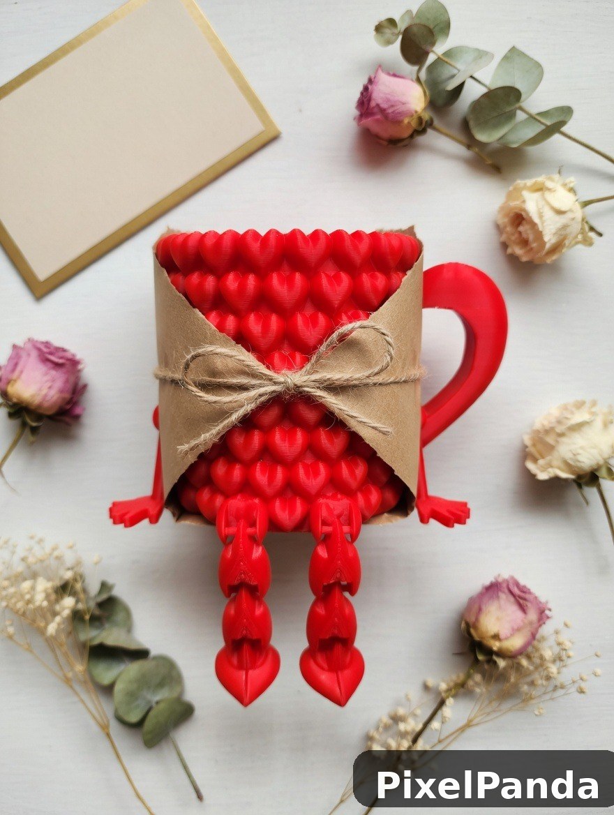 Red heart-shaped box with kraft paper bow and dried flowers
