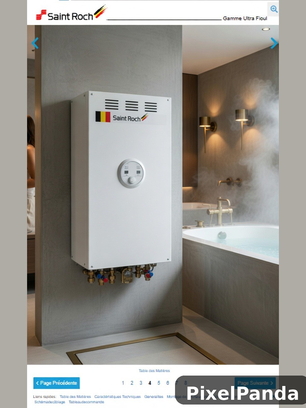 White wall-mounted tankless water heater in modern bathroom