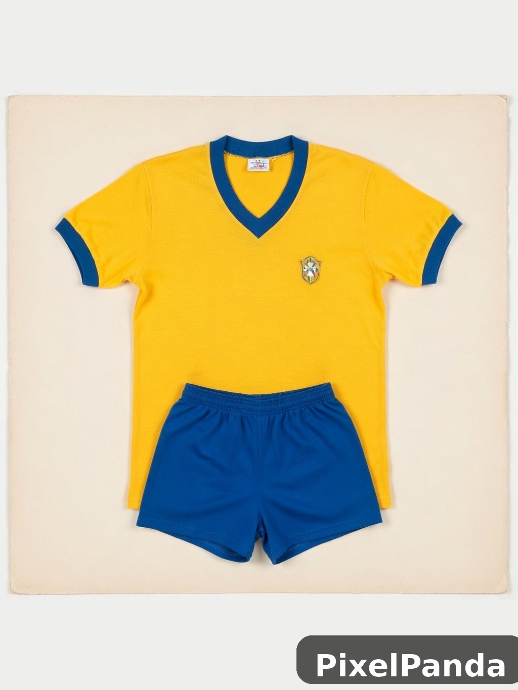 Yellow and blue soccer jersey with matching shorts