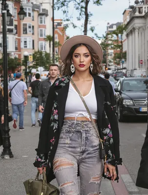 AI-generated portrait of Latina woman in street style fashion