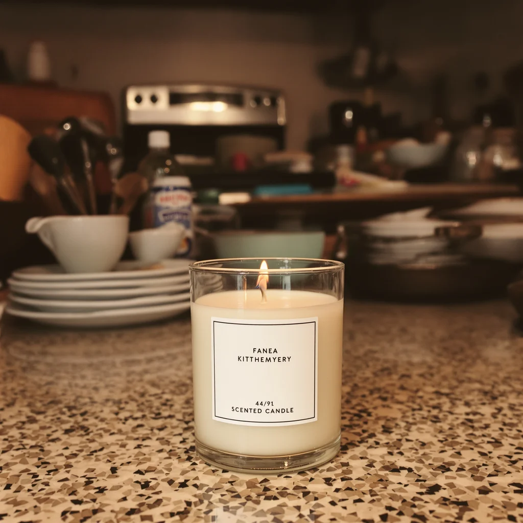 Scented candle kitchen counter photo