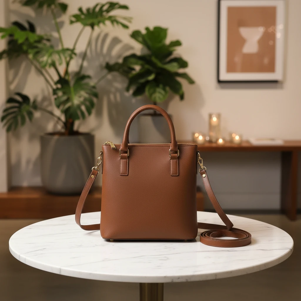 Leather handbag AI lifestyle scene